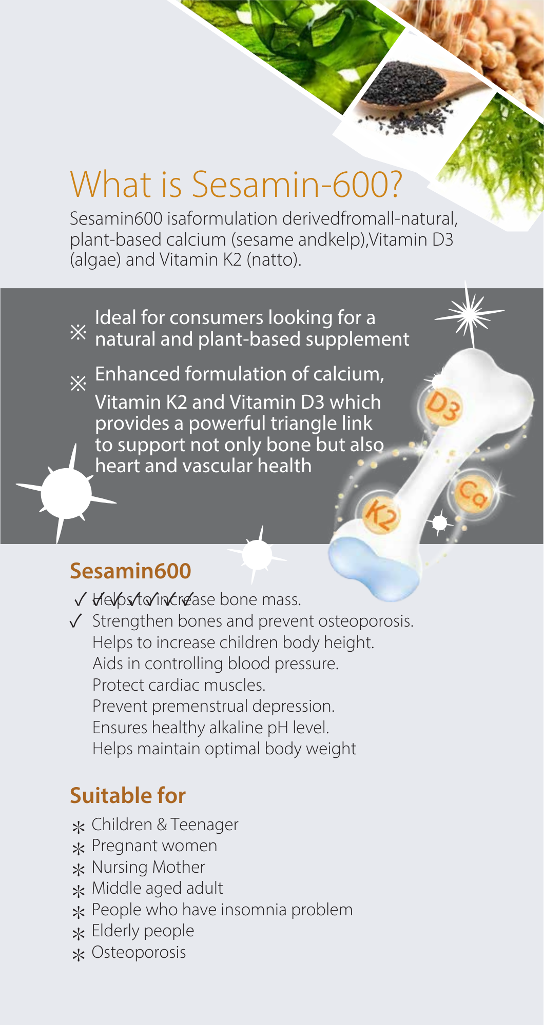 Therabio Sesamin 600 - Plant Based Calcium D3 K2 Powder Supplement (Kalsium) (30 Sachets/Box) - Image 2