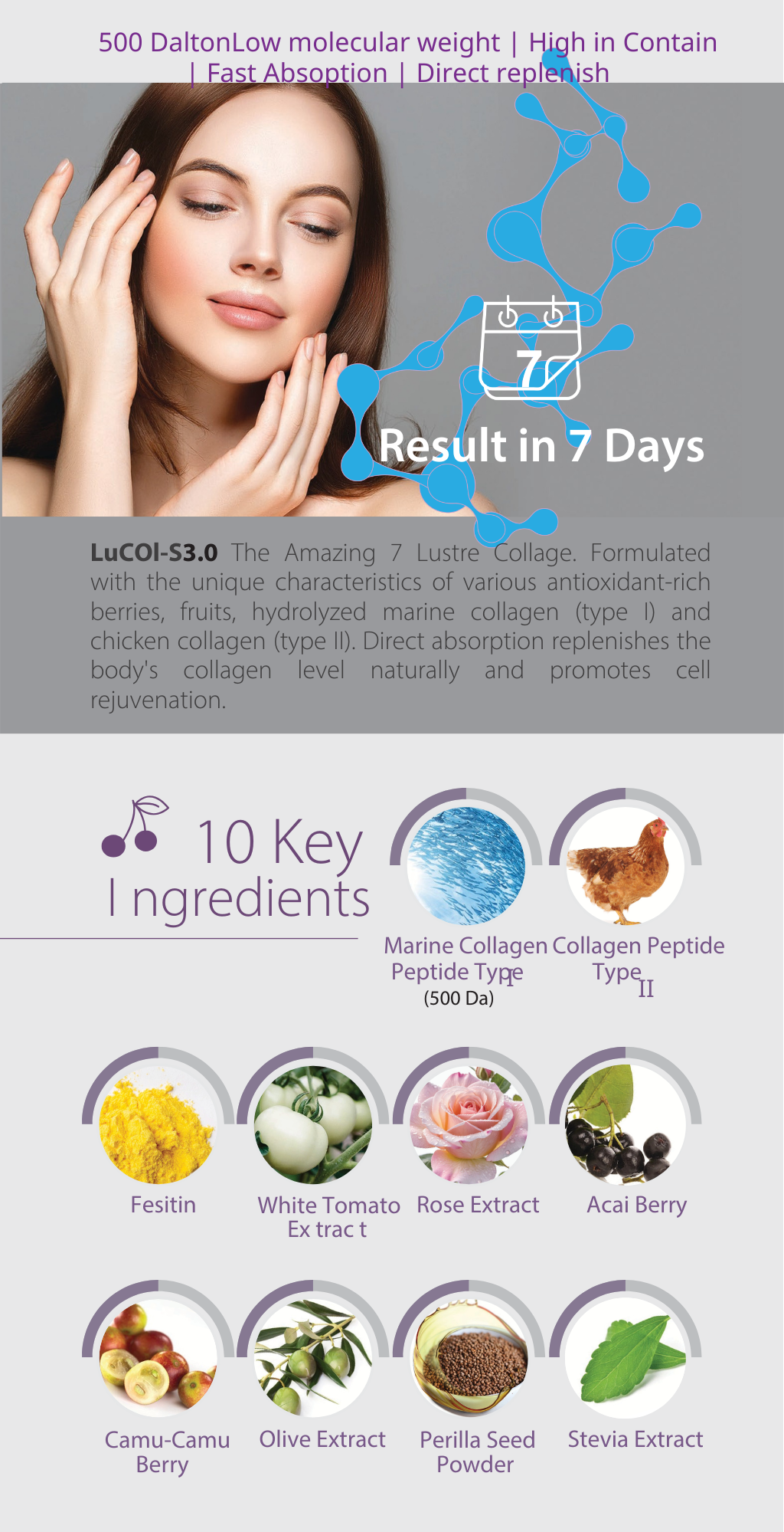 Therabio LuCOL-S 3.0 - The Amazing 7 Lustre Collagen Low Molecular Weight Collagen Peptide Type I & II - (20sachets x 10g) - Image 3