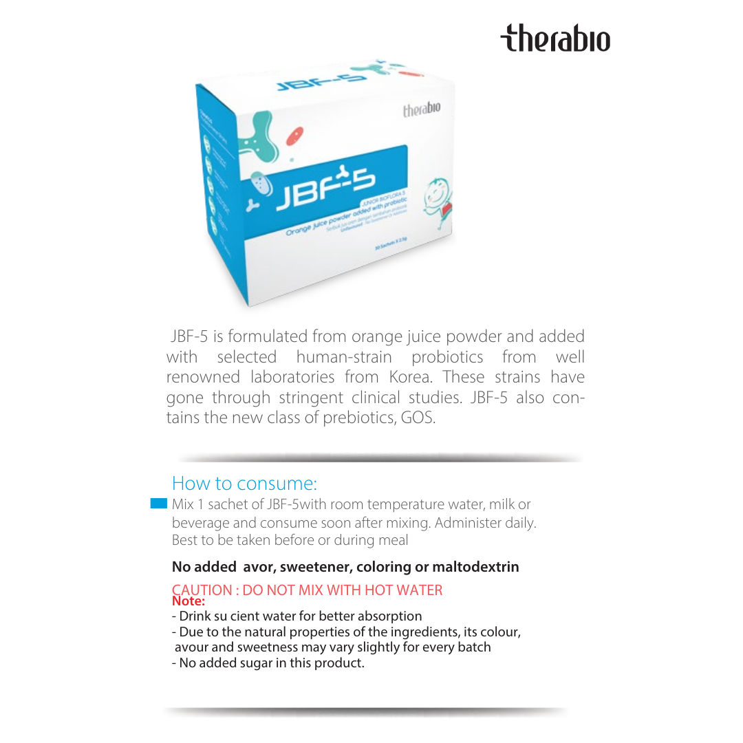 Therabio JBF-5 - 20 Billion CFU Probiotic Prebiotic Halal Supplement for Kids (30 Sachets/Box) - Image 8