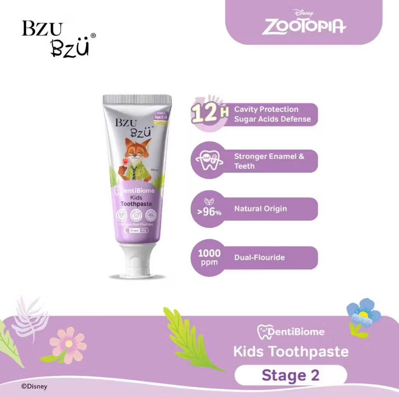 BZU BZU Kids DentiBiome Toothpaste Grape Stage 2 - 50g, Gentle & Natural